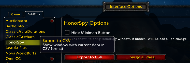 HonorSpy export menu